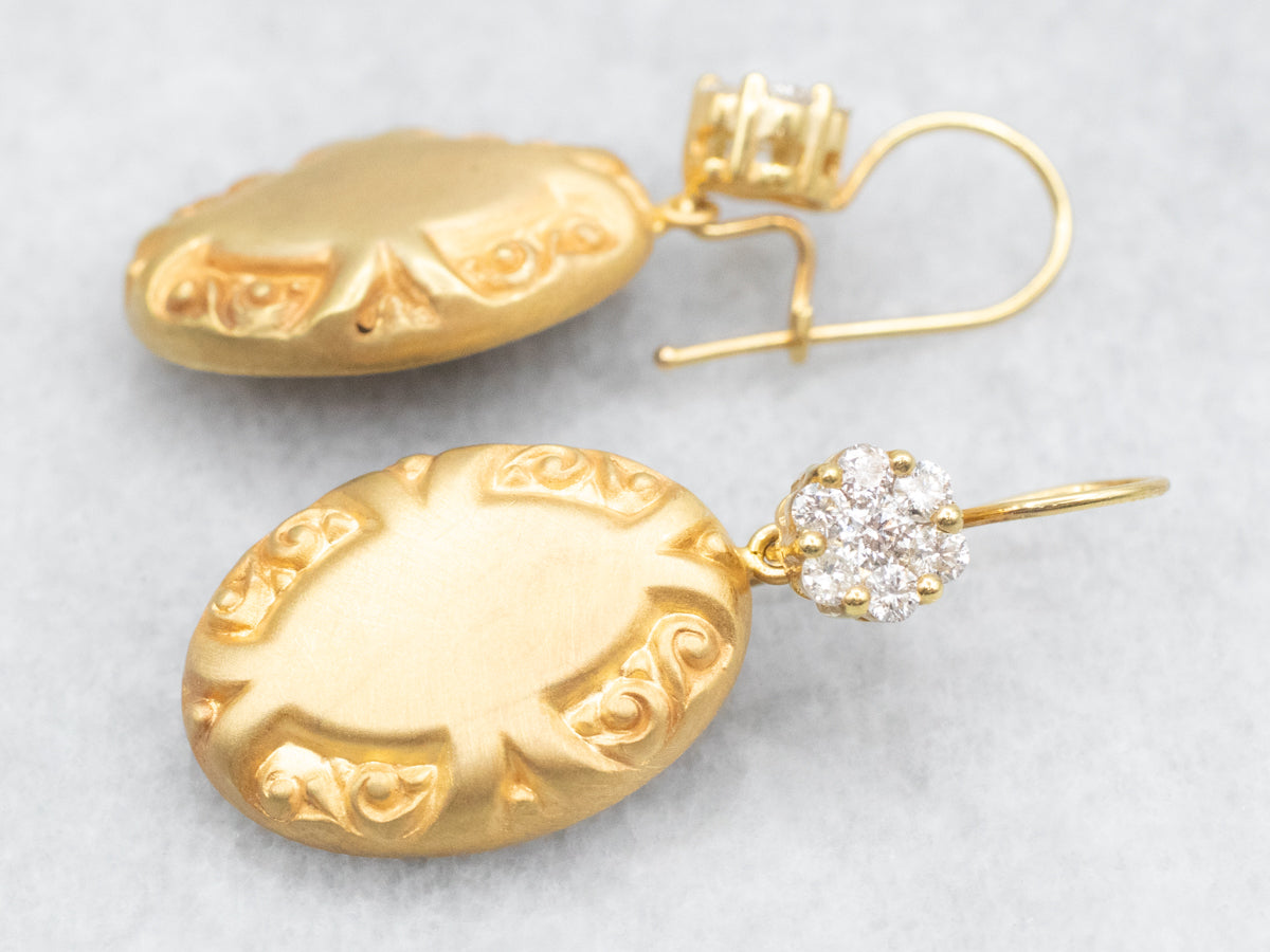 Victorian Bloomed Gold and Diamond Cufflink Conversion Drop Earrings