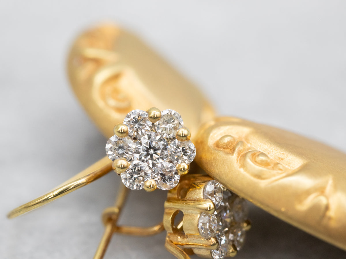 Victorian Bloomed Gold and Diamond Cufflink Conversion Drop Earrings