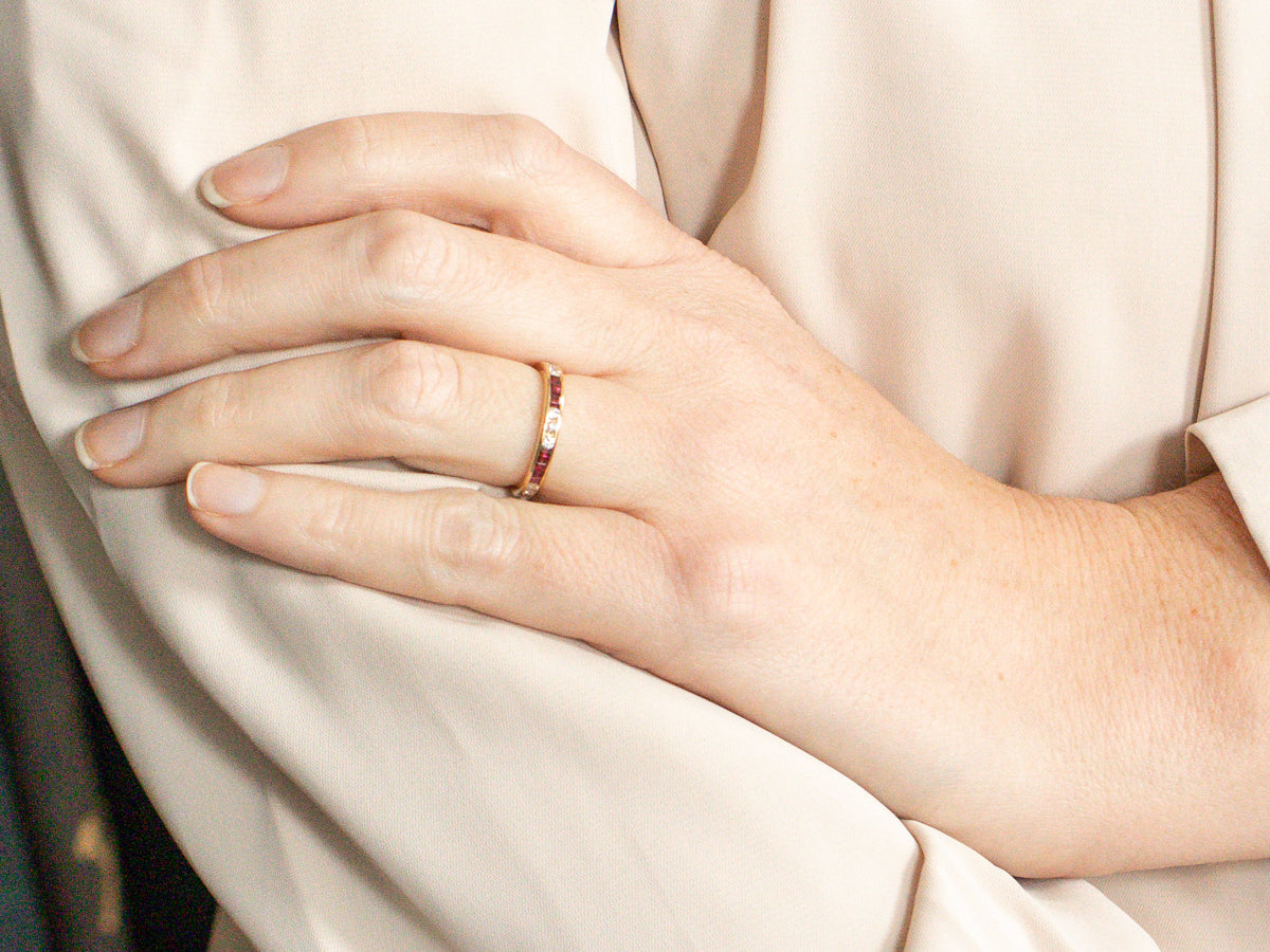 Channel Set Diamond and Ruby 18-Karat Gold Band