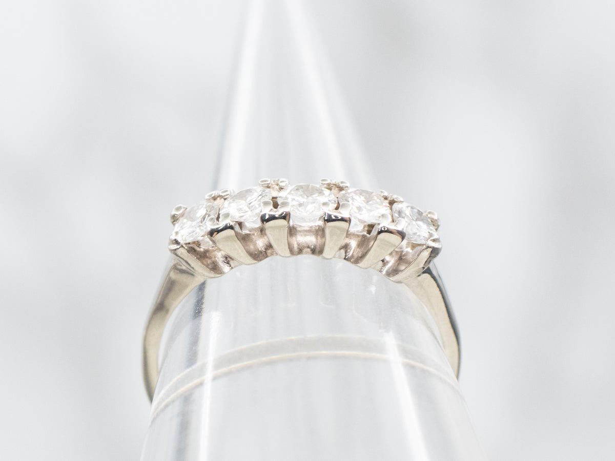 Vintage White Gold Five Diamond Band