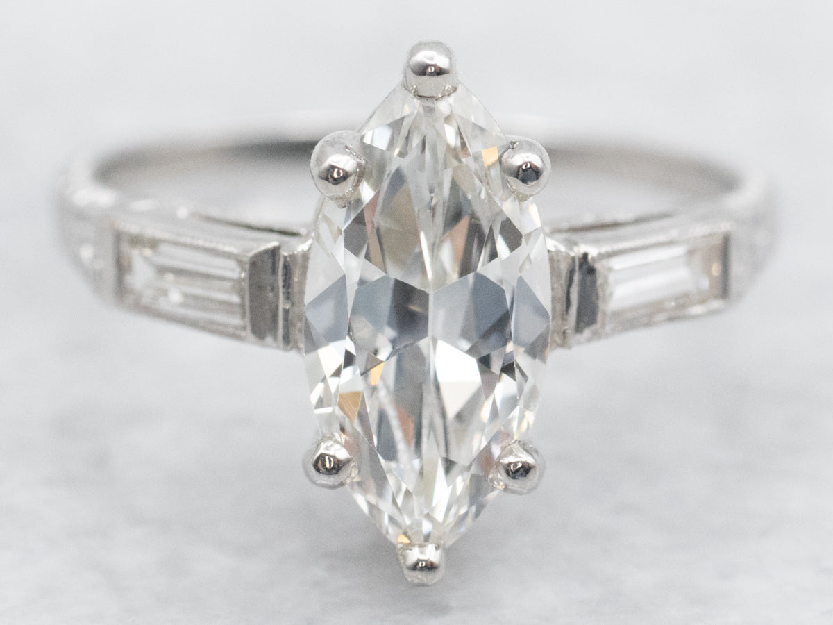 Retro Era Marquise-Cut Diamond Engagement Ring