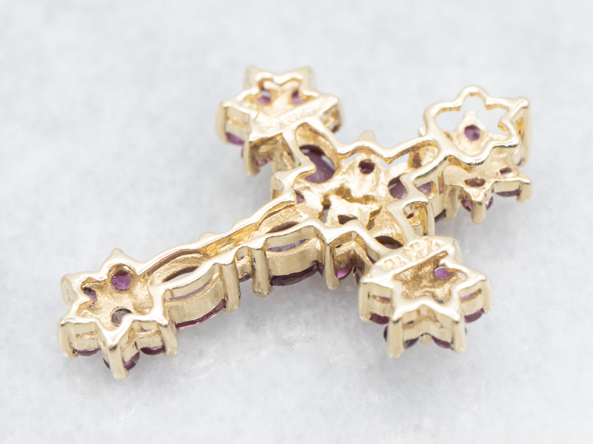 Garnet Encrusted and Gold Cross Pendant