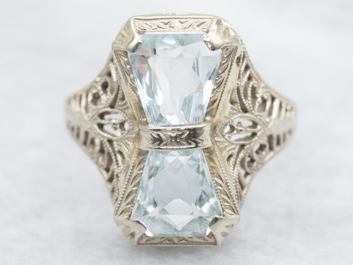Art Deco Aquamarine Filigree Ring