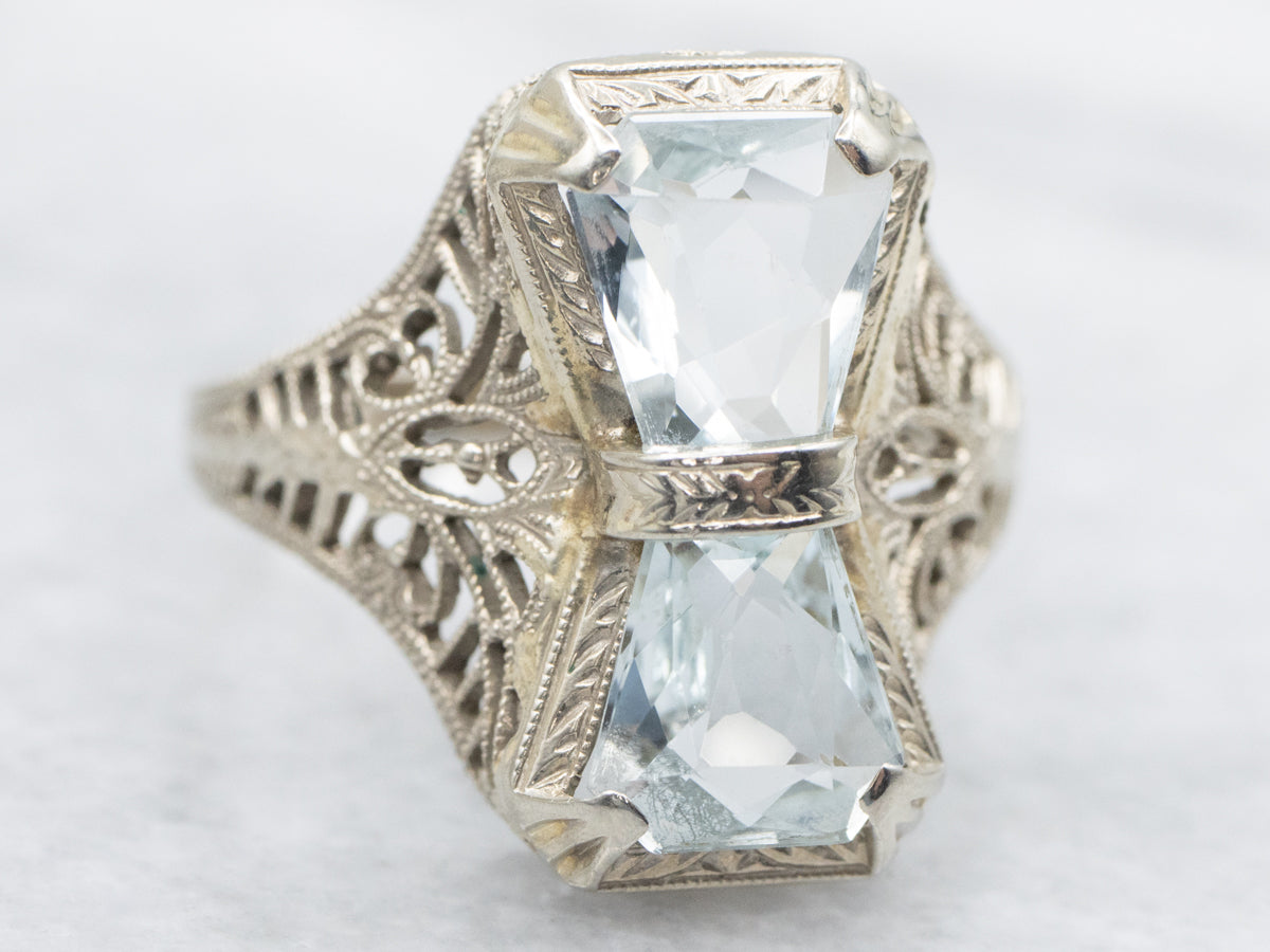 Art Deco Aquamarine Filigree Ring