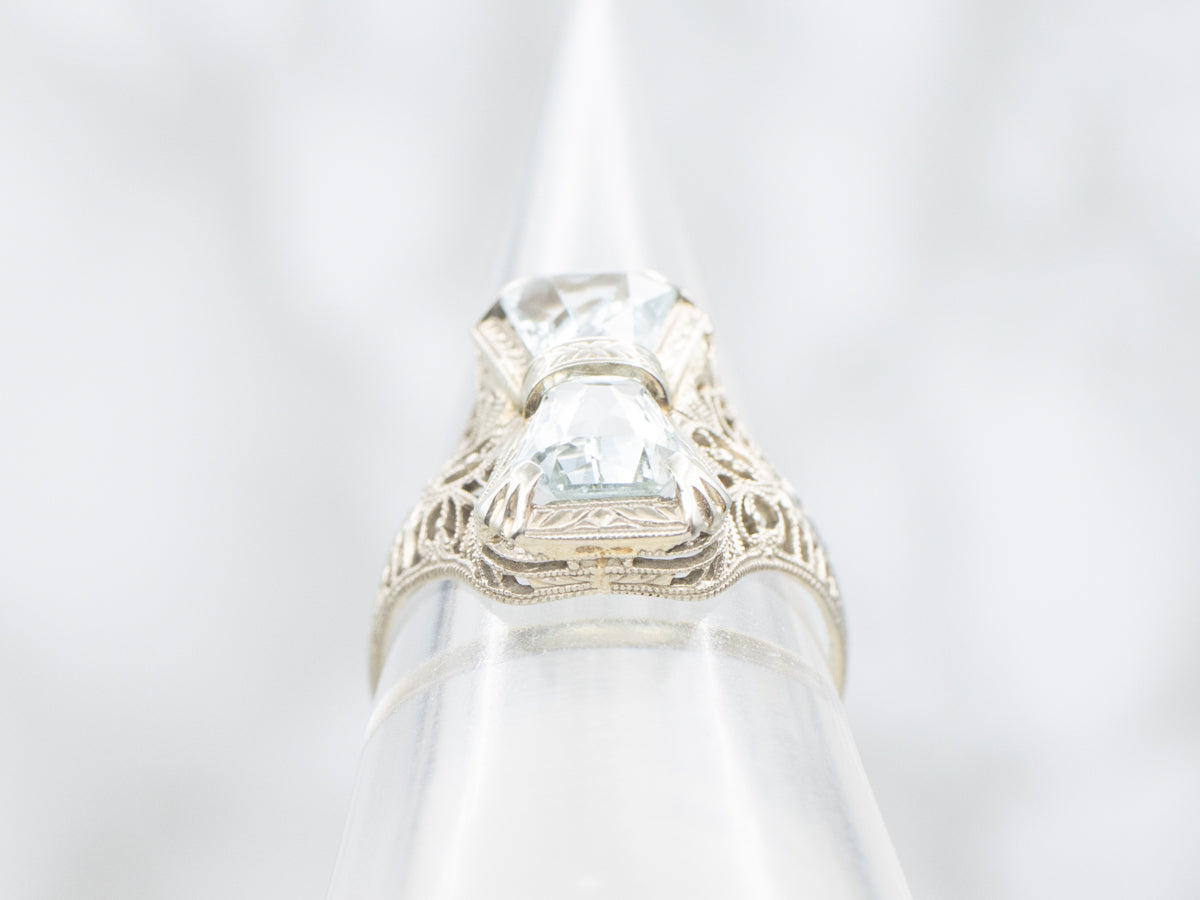 Art Deco Aquamarine Filigree Ring