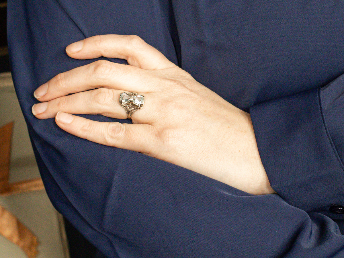 Art Deco Aquamarine Filigree Ring