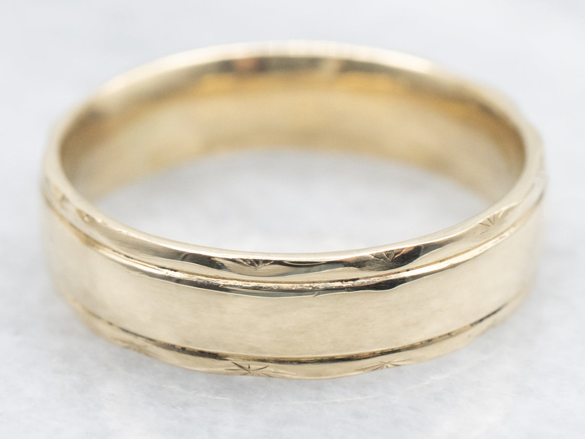 Men's Gold Wedding Band with Patterned Edge