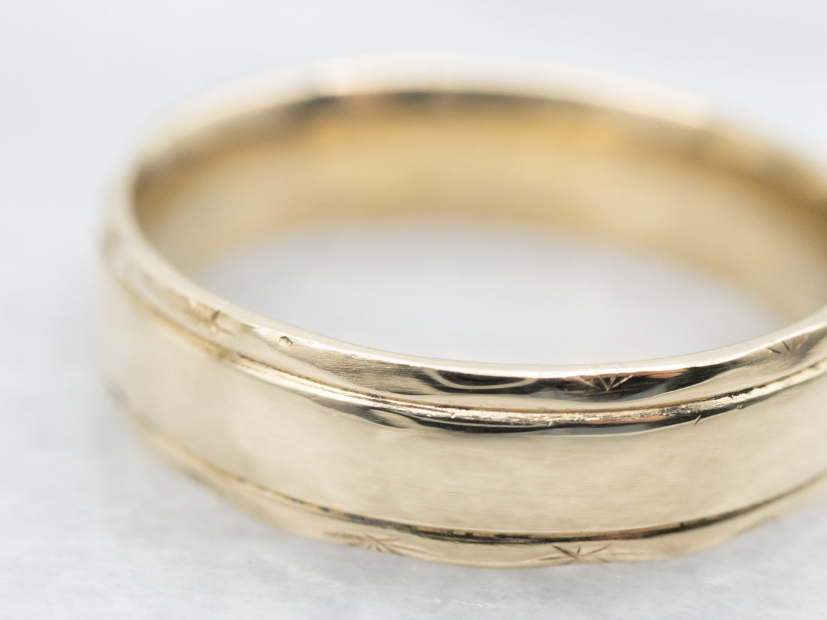 Men's Gold Wedding Band with Patterned Edge