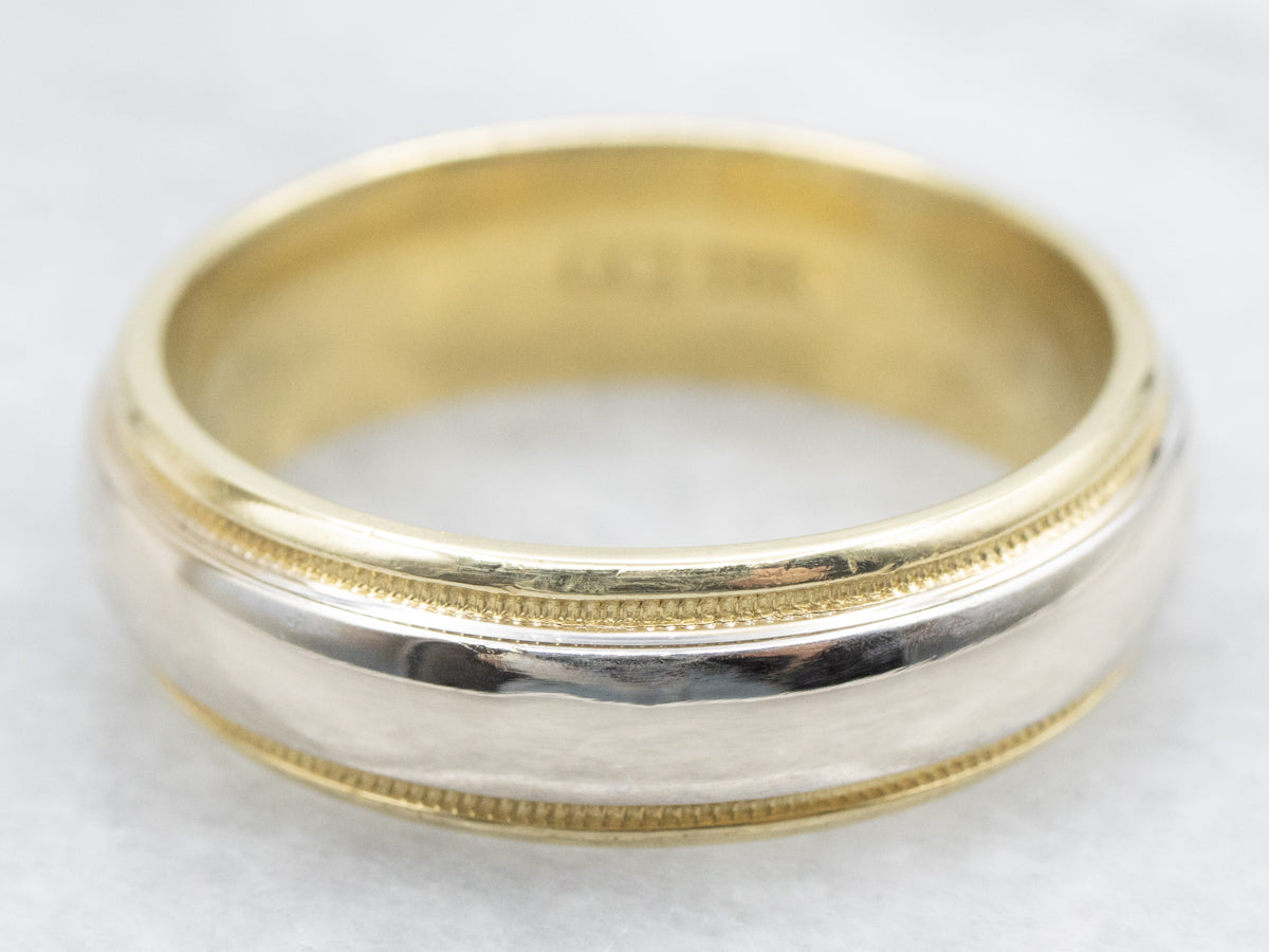 Men&#39;s 18-Karat Two Tone Band with Milgrain Edge