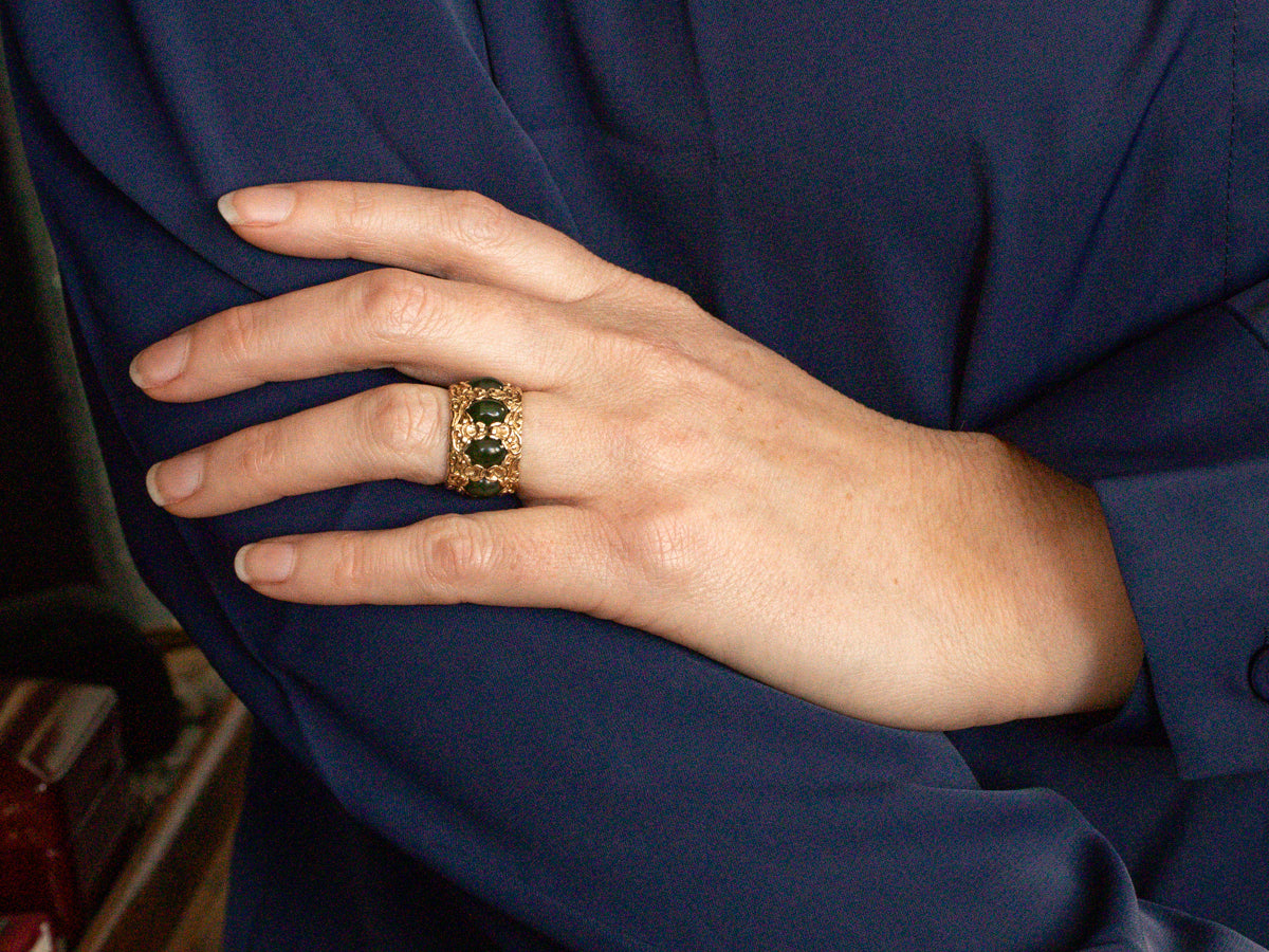 Ornate Gold Jade Eternity Band