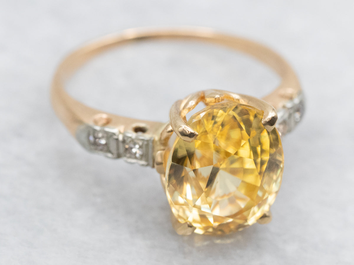 Retro Era Golden Zircon and Diamond Ring