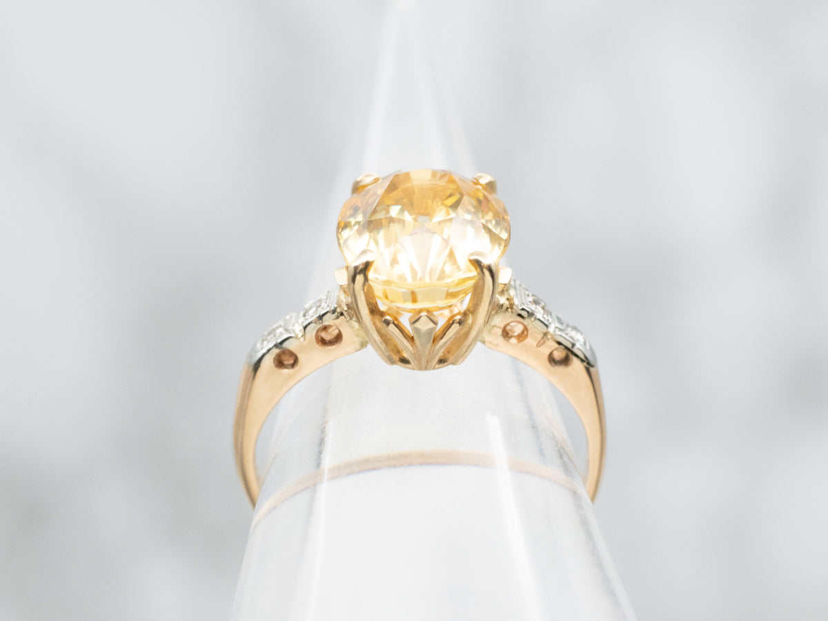 Retro Era Golden Zircon and Diamond Ring