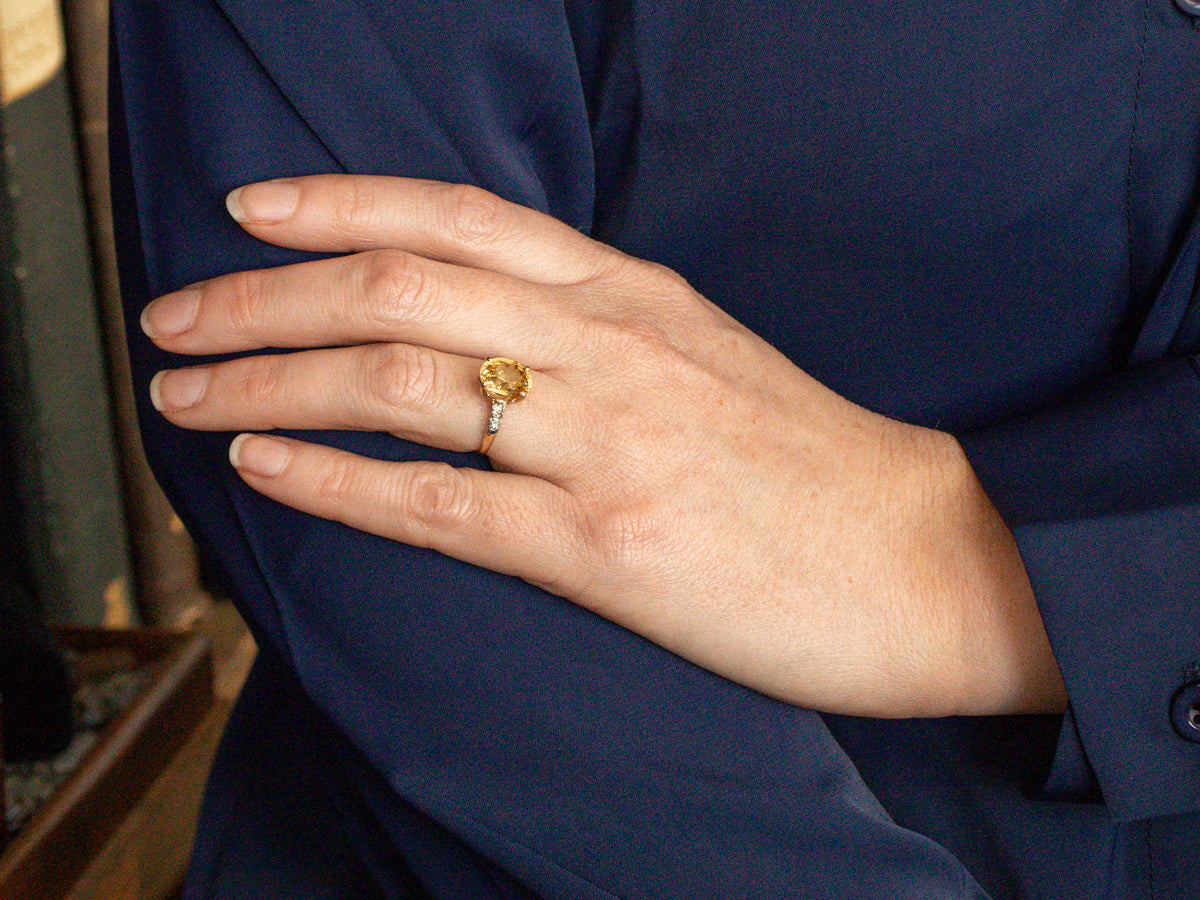 Retro Era Golden Zircon and Diamond Ring