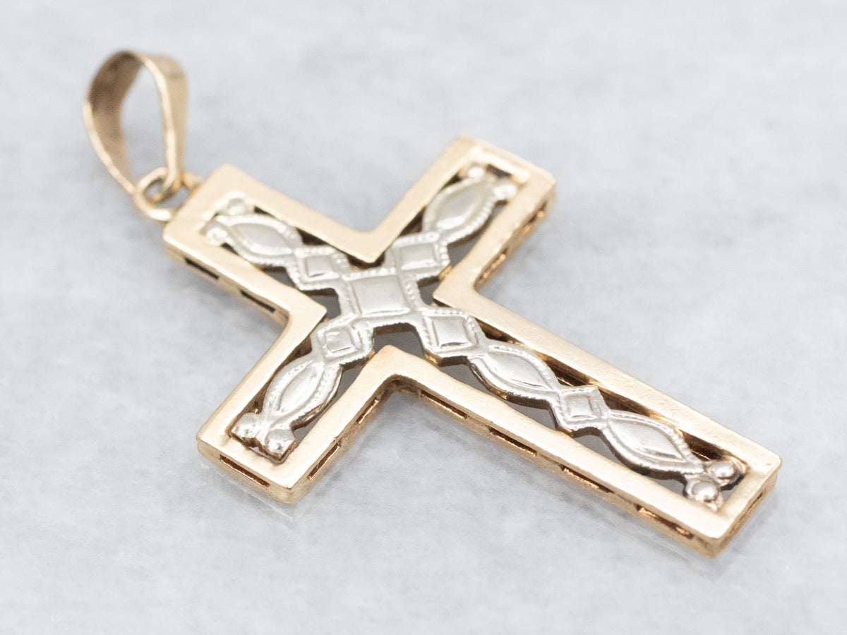 Vintage Two Tone Faceted Gold Cross