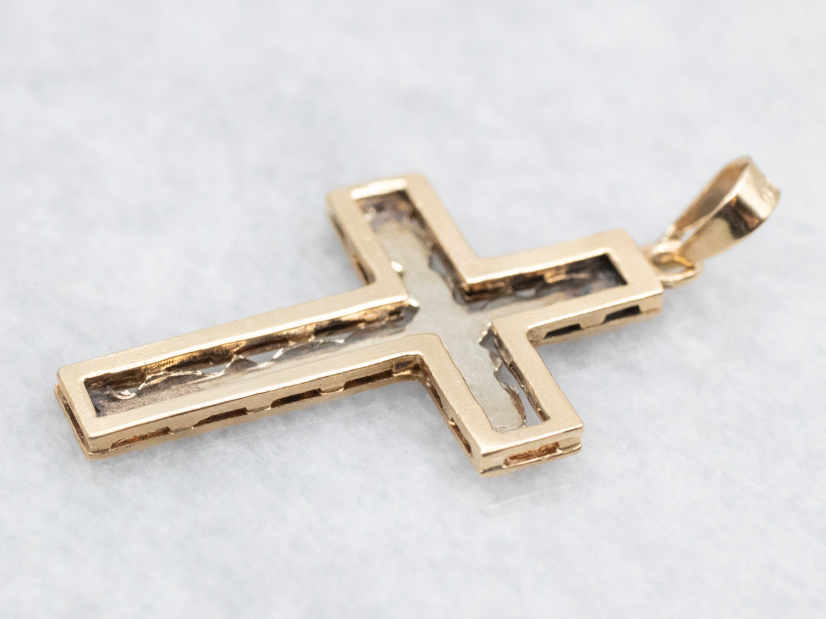 Vintage Two Tone Faceted Gold Cross