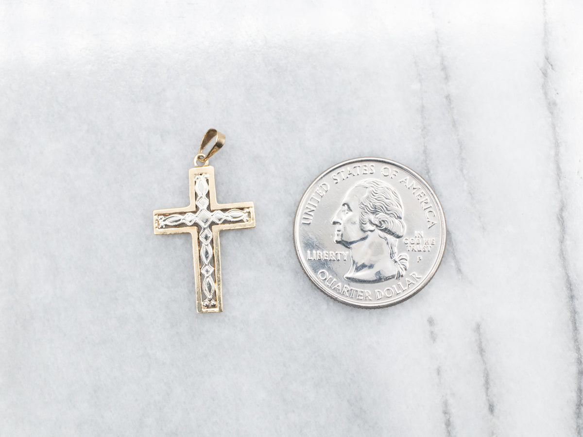 Vintage Two Tone Faceted Gold Cross
