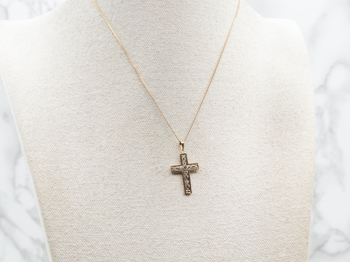 Vintage Two Tone Faceted Gold Cross