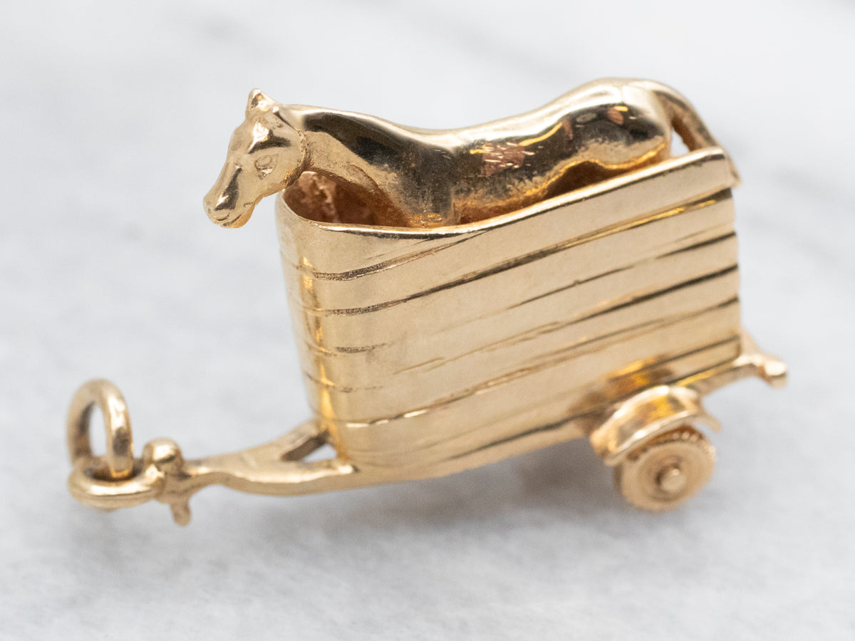 Yellow Gold Horse and Trailer Charm Pendant