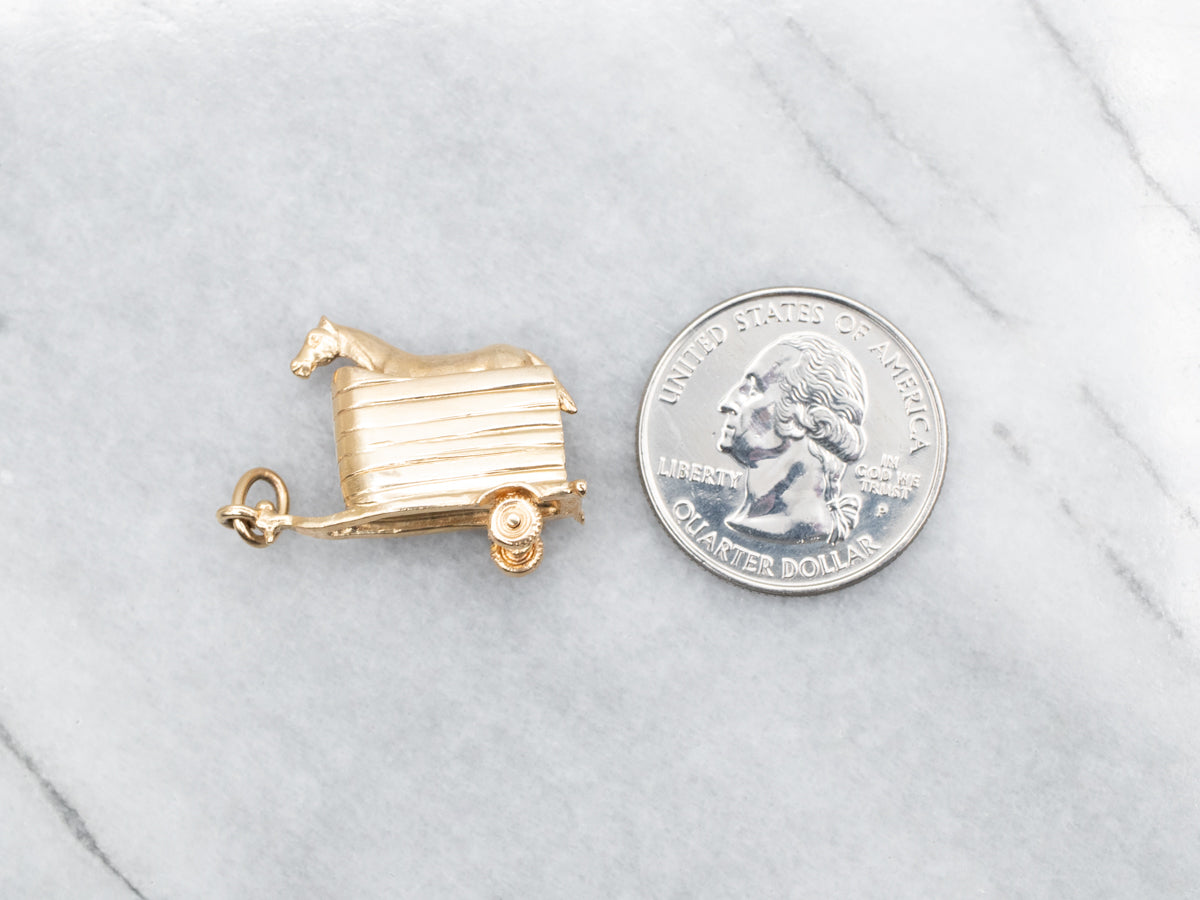 Yellow Gold Horse and Trailer Charm Pendant