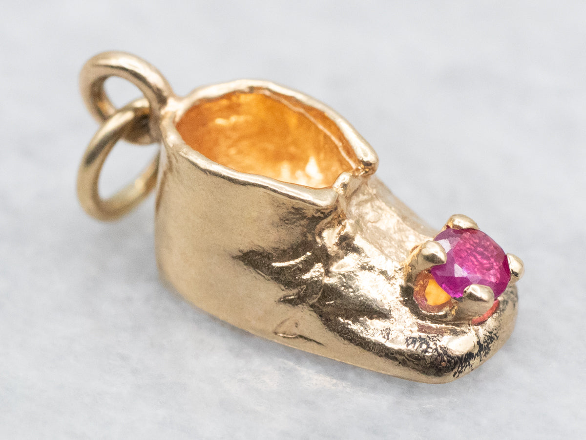 Gold and Ruby Baby Bootie Charm