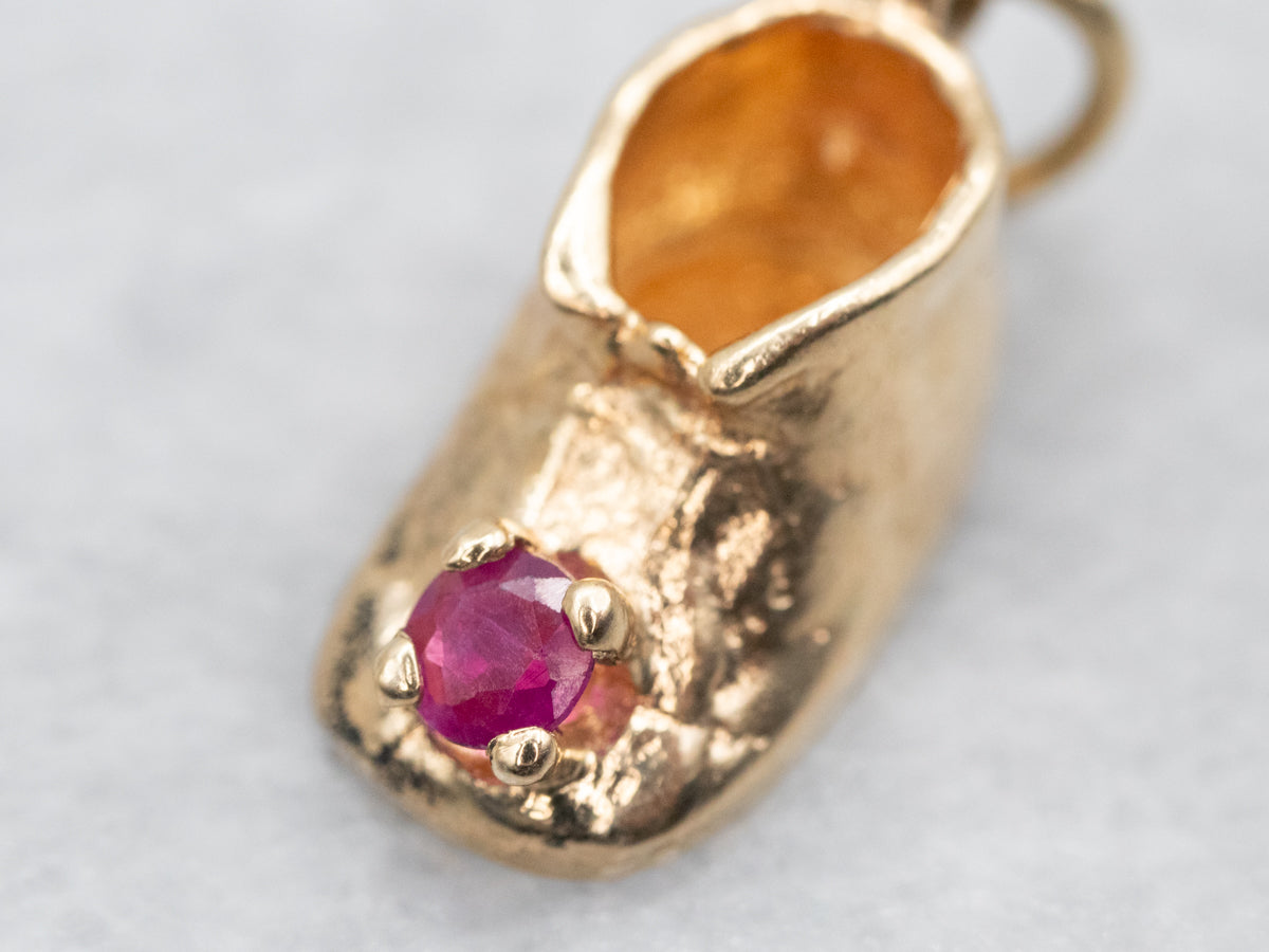 Gold and Ruby Baby Bootie Charm