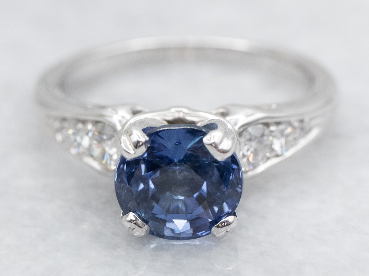 Sapphire and Diamond Engagement Ring in White Gold
