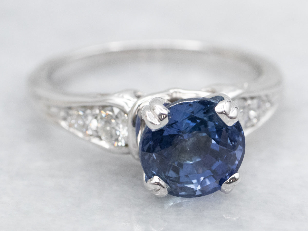 Sapphire and Diamond Engagement Ring in White Gold