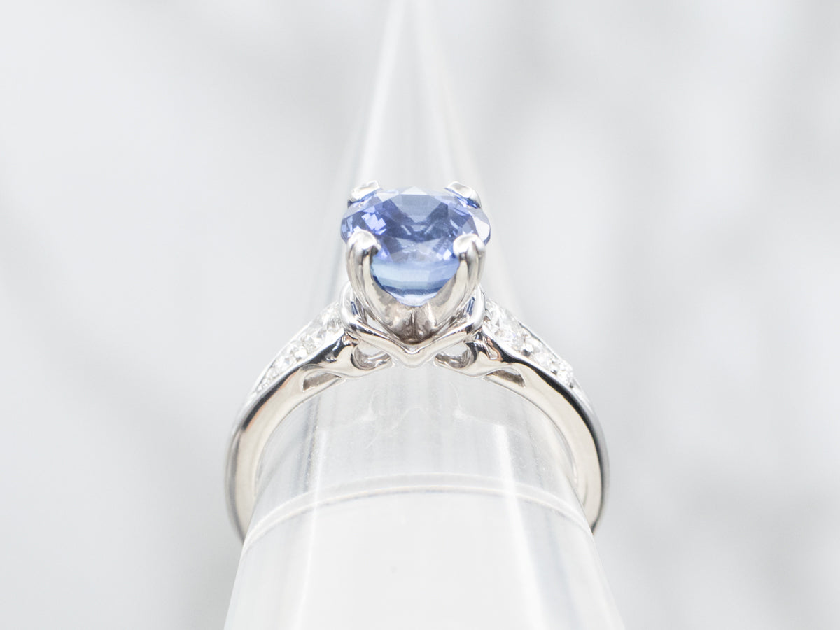 Sapphire and Diamond Engagement Ring in White Gold