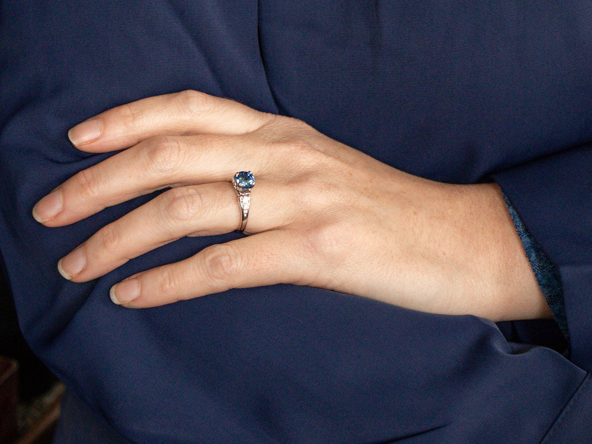 Sapphire and Diamond Engagement Ring in White Gold