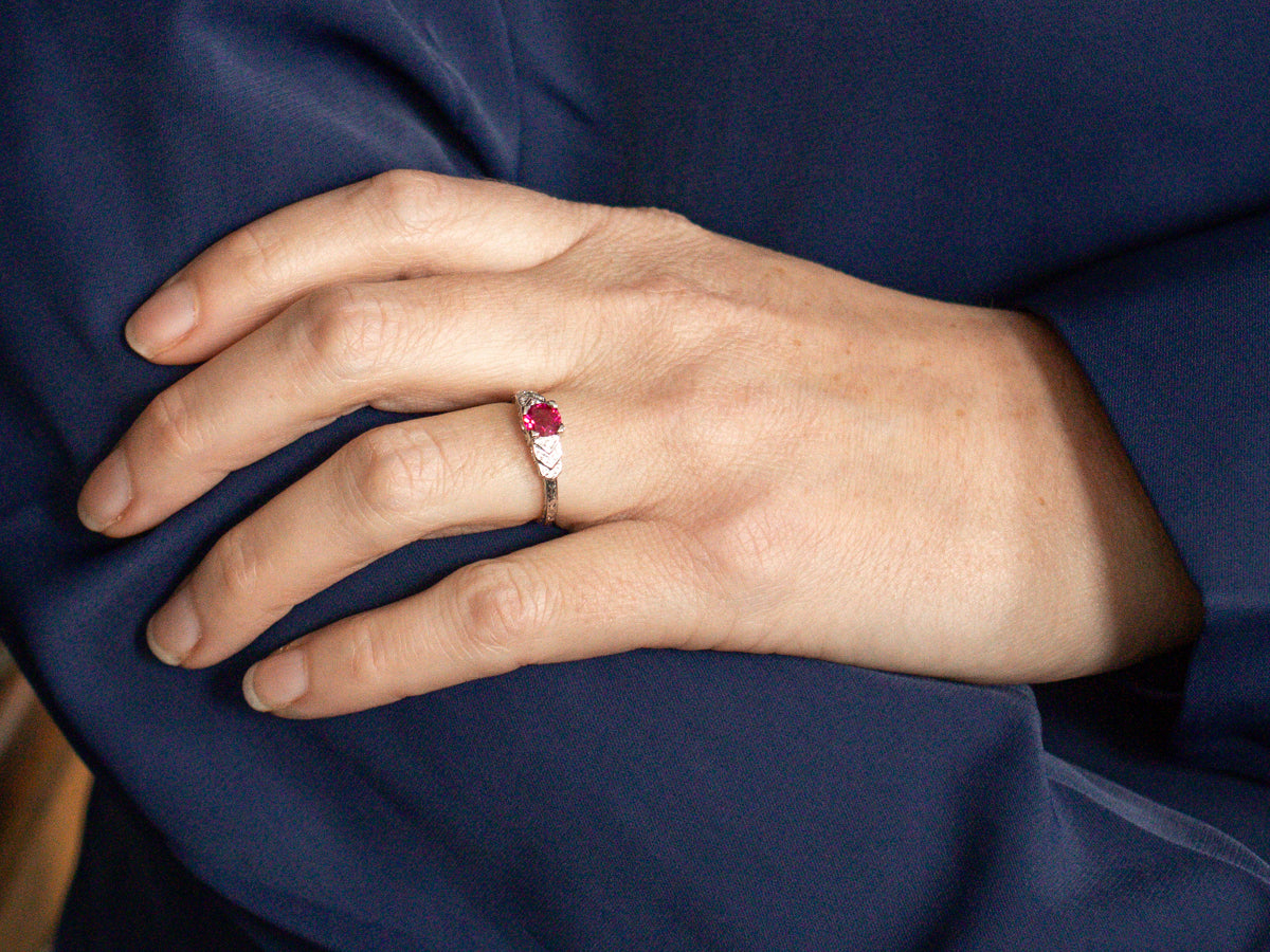 Art Deco Inspired Ruby and Diamond White Gold Ring