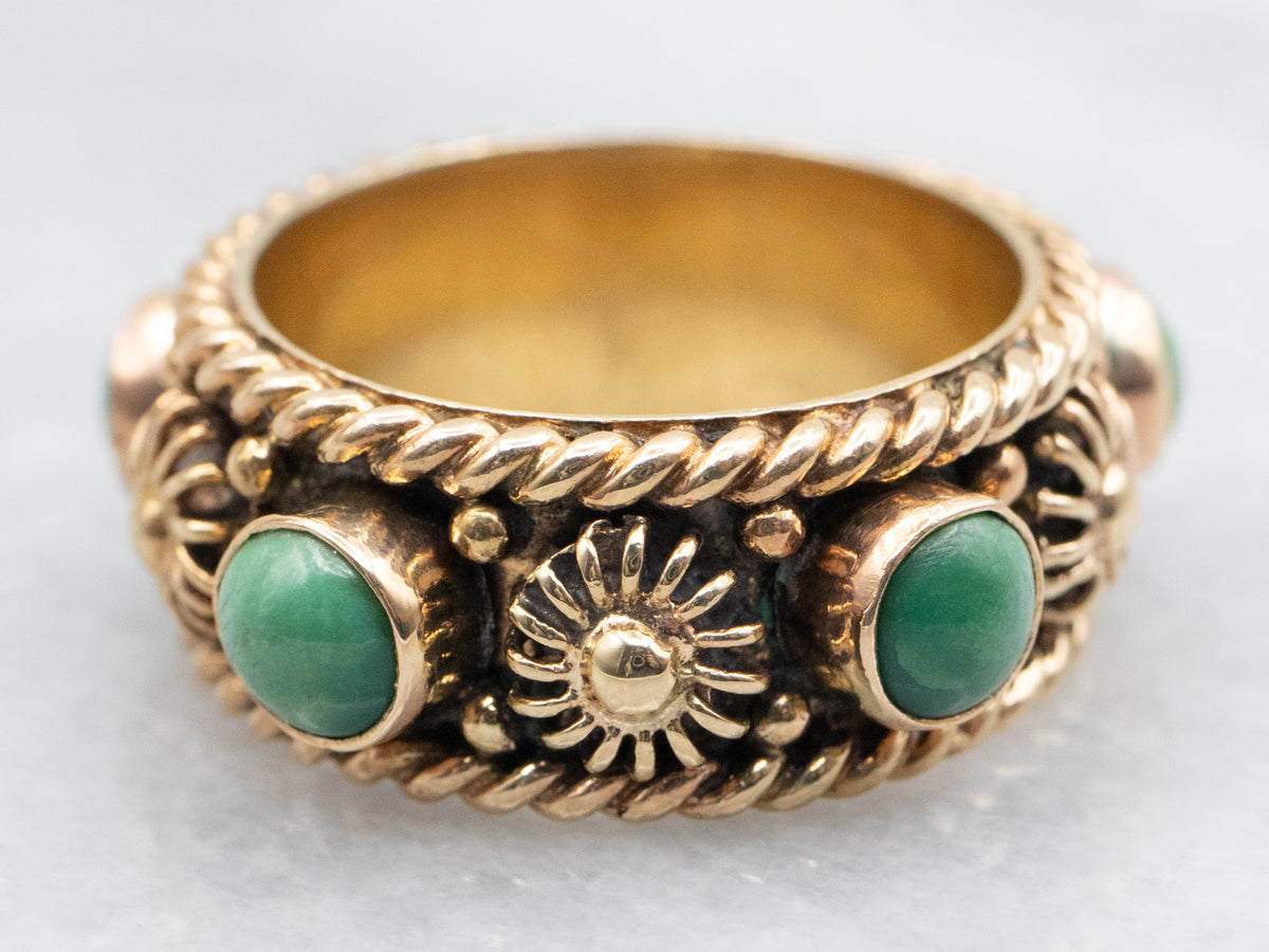 Ornate Green Turquoise and Gold Sunburst Band