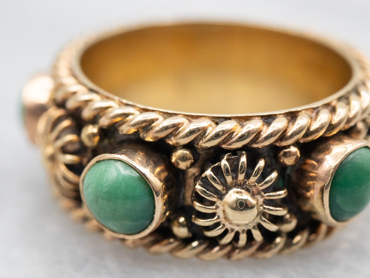 Ornate Green Turquoise and Gold Sunburst Band