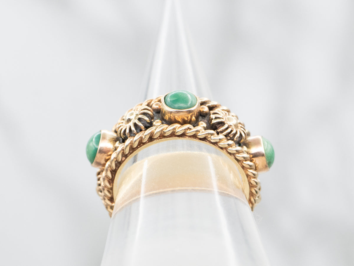 Ornate Green Turquoise and Gold Sunburst Band