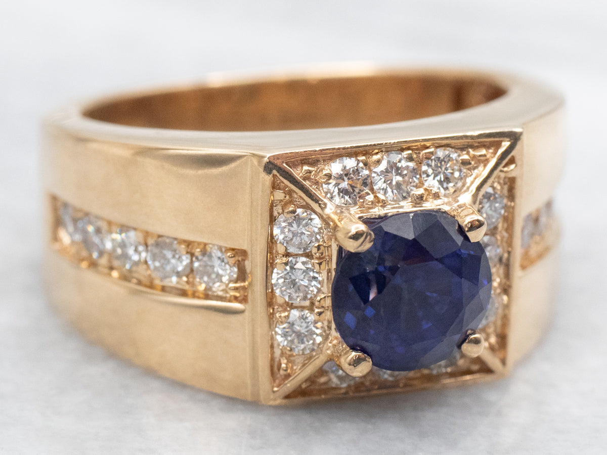 Modern Yellow Gold Sapphire and Diamond Ring