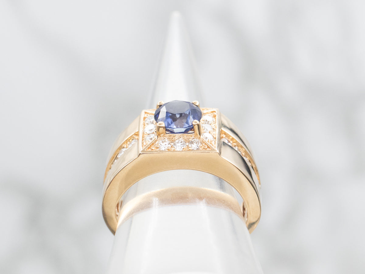 Modern Yellow Gold Sapphire and Diamond Ring