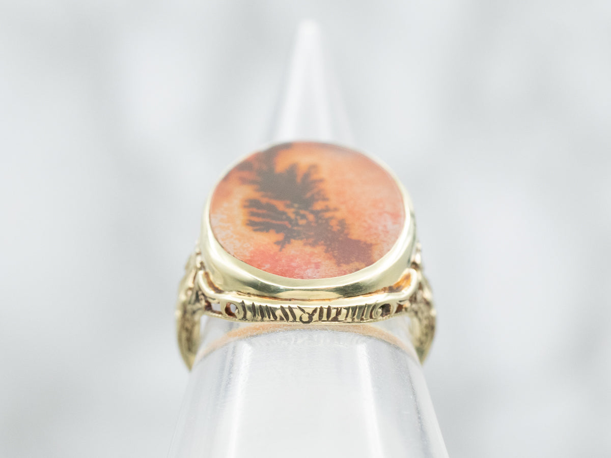 Orange Dendritic Agate Filigree Ring