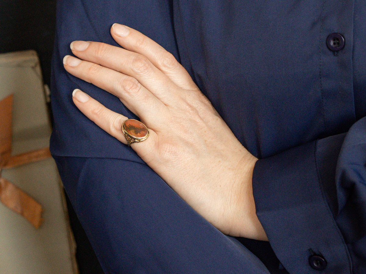 Orange Dendritic Agate Filigree Ring