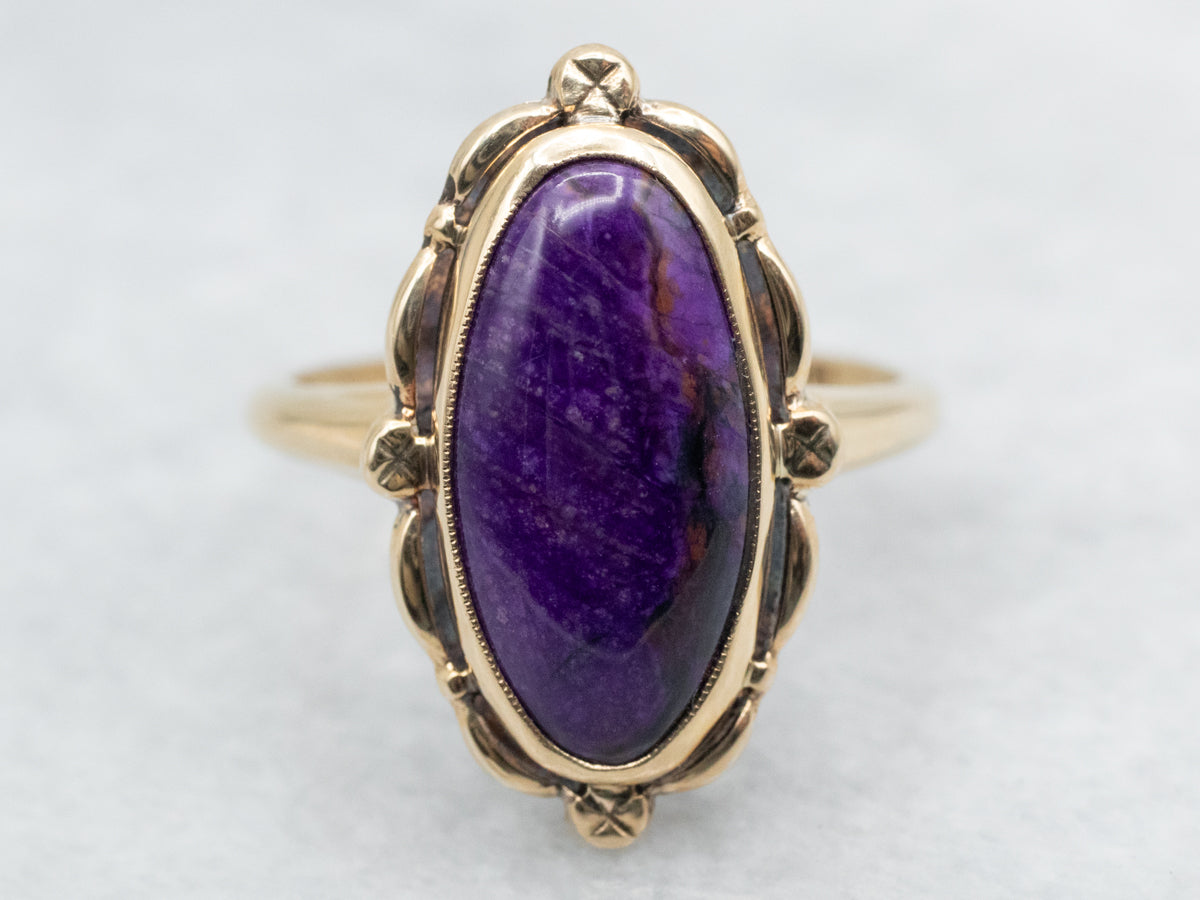 Vintage Sugilite Ring with Scalloped Frame