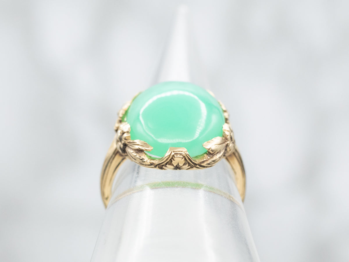 Vintage Chrysoprase Ring with Floral Frame