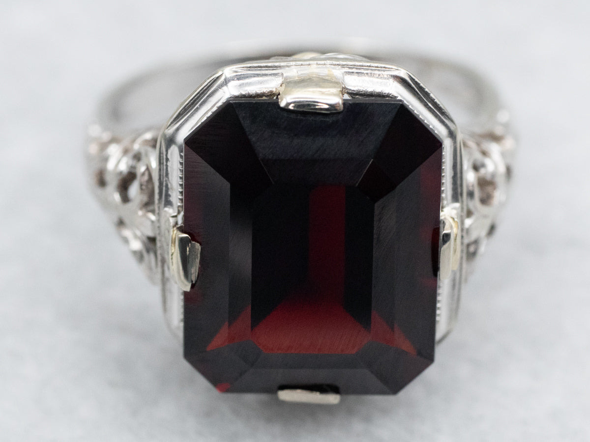 Vintage Garnet Solitaire Filigree Ring