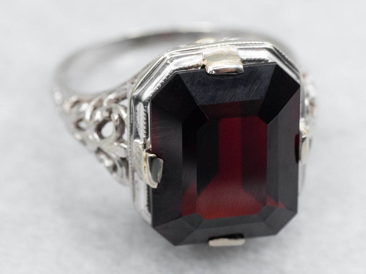 Vintage Garnet Solitaire Filigree Ring