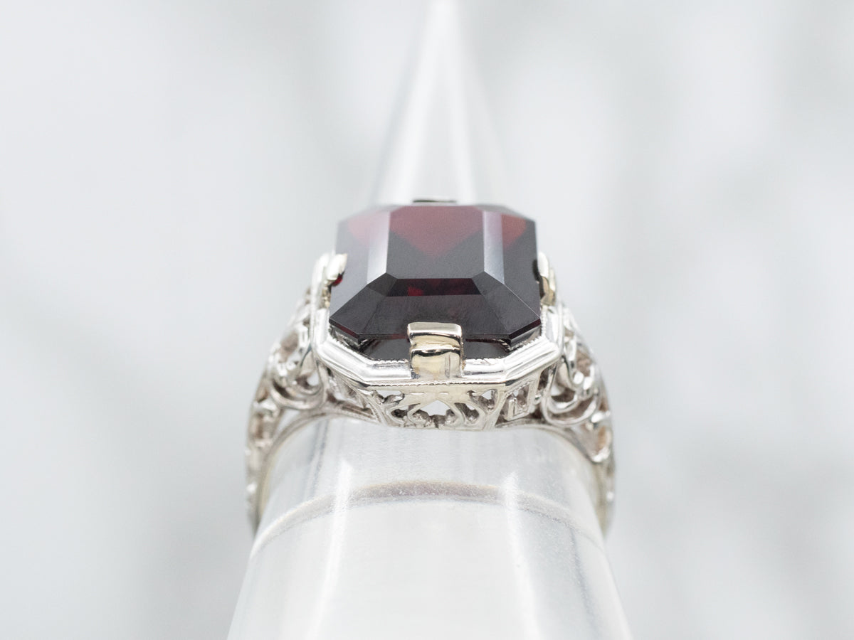 Vintage Garnet Solitaire Filigree Ring