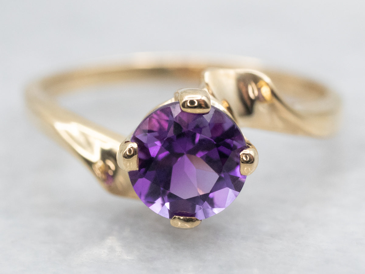Round Cut Amethyst Bypass Ring