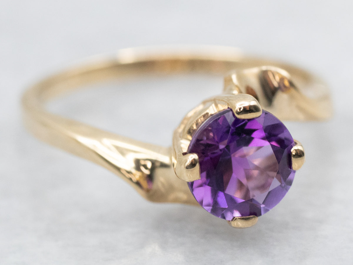 Round Cut Amethyst Bypass Ring