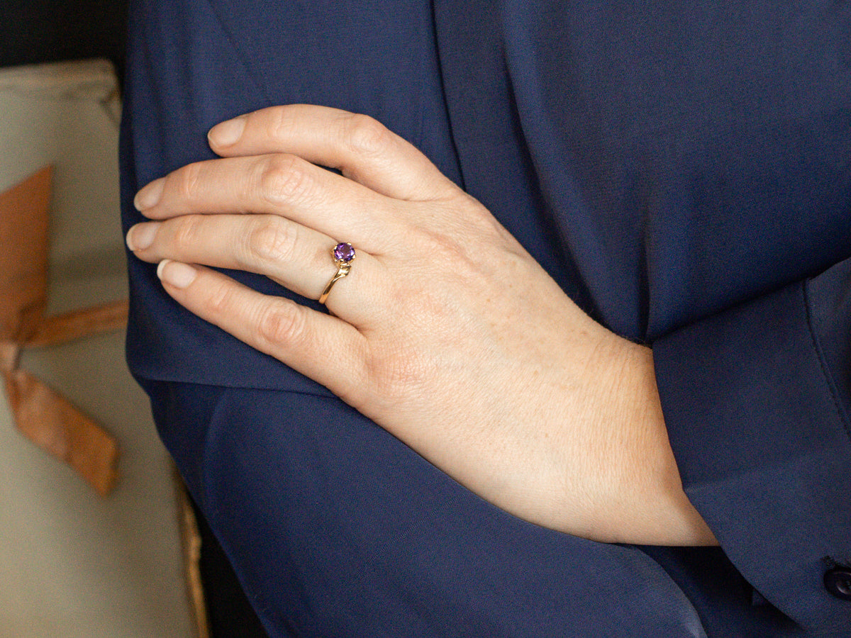 Round Cut Amethyst Bypass Ring