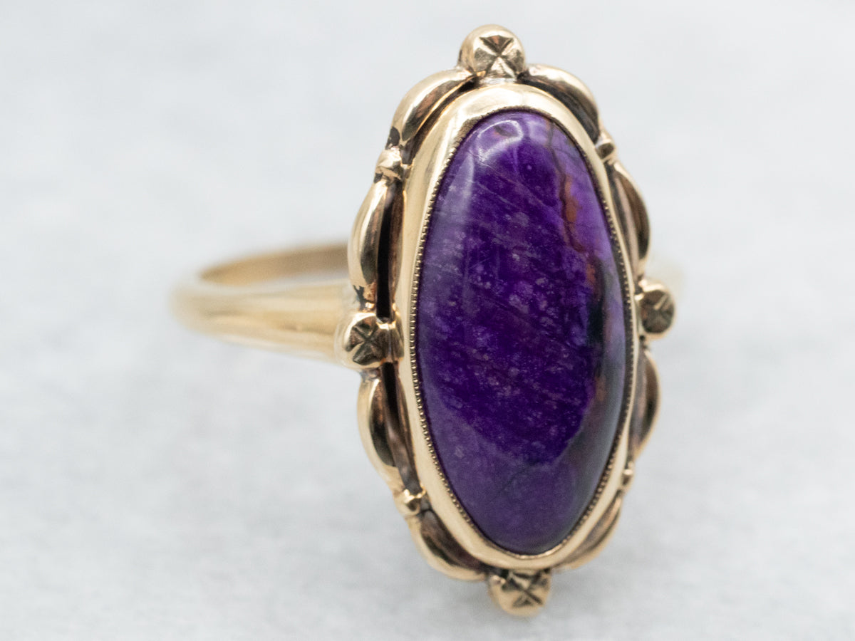 Vintage Sugilite Ring with Scalloped Frame