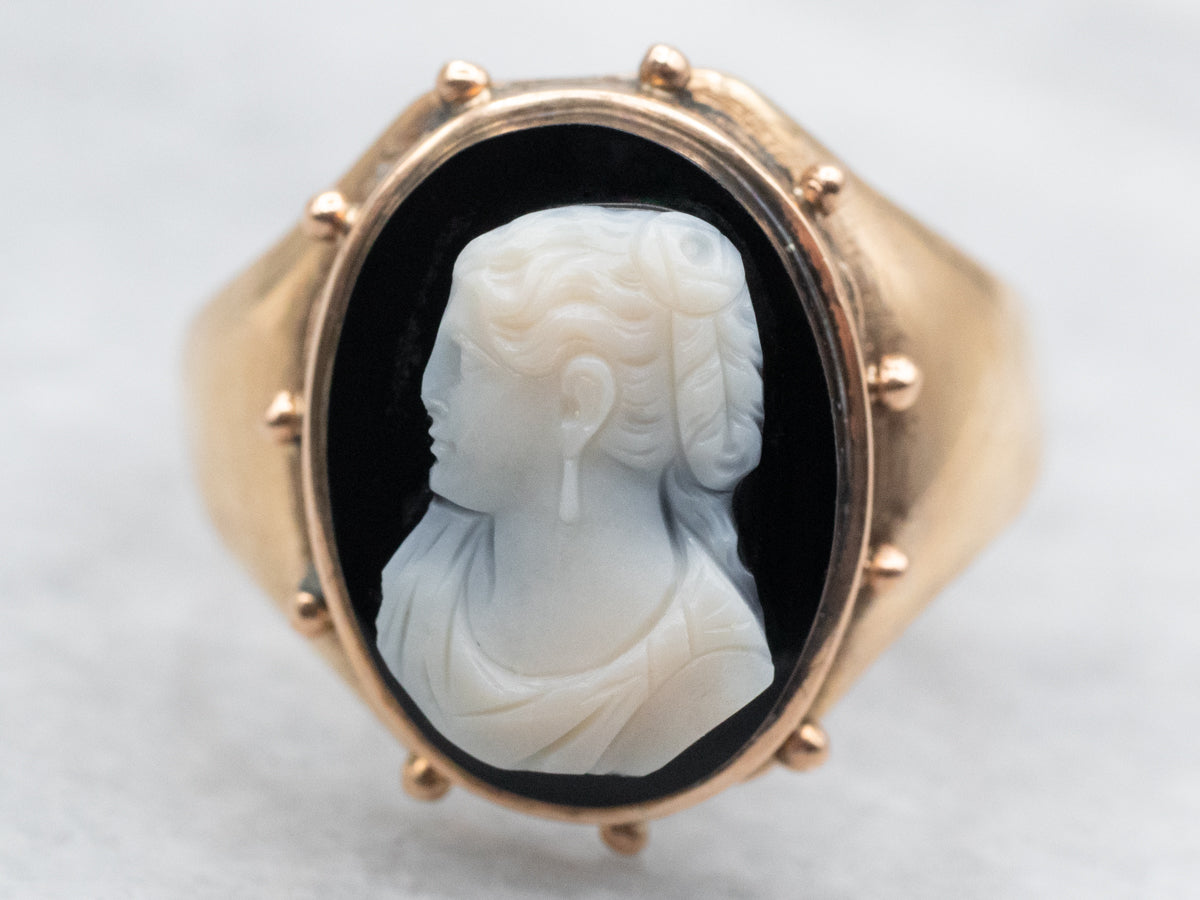 Oval Cut Onyx Cameo Ring