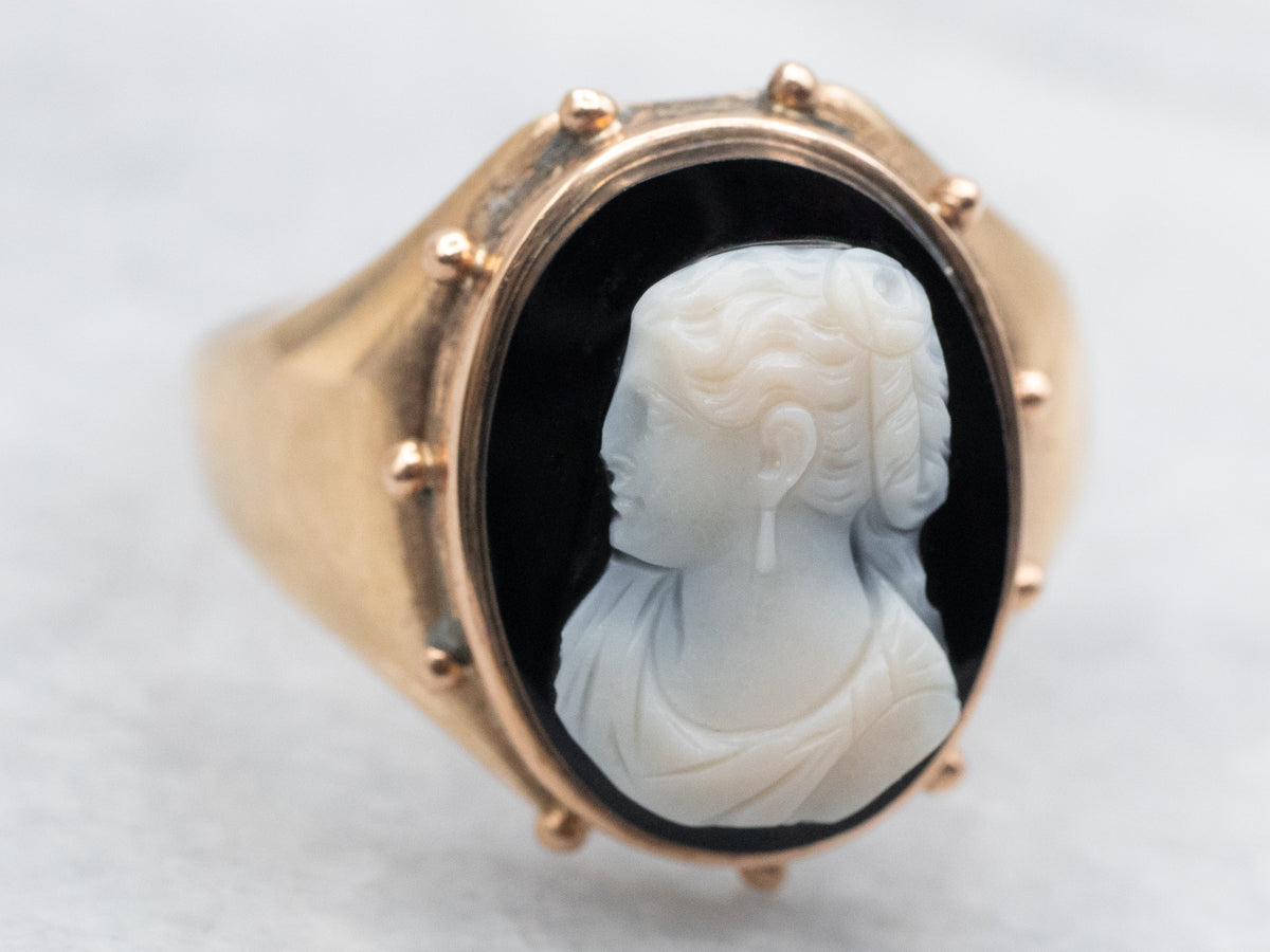 Oval Cut Onyx Cameo Ring