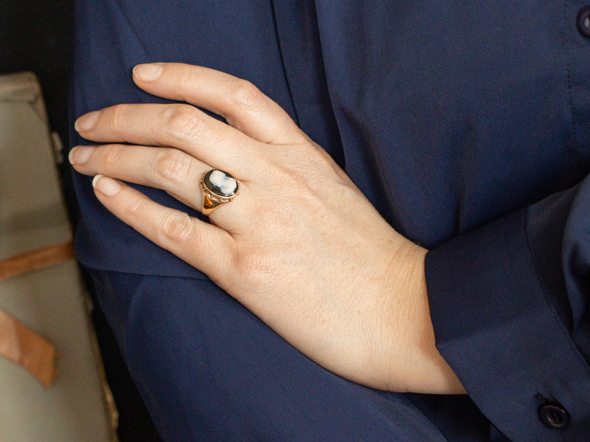 Oval Cut Onyx Cameo Ring