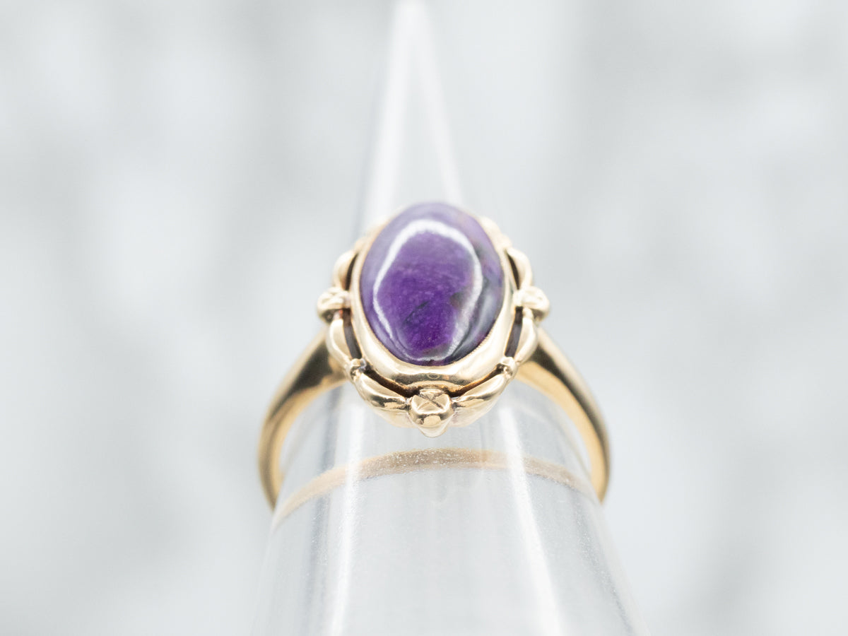 Vintage Sugilite Ring with Scalloped Frame